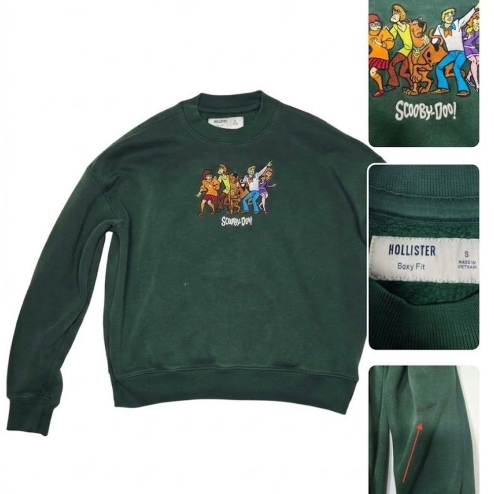 Hollister Scooby Doo Embroidered Sweatshirt Small Forest Green Boxy Pullover
